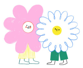 Eine große und eine kleine Blume unterhalten sich 